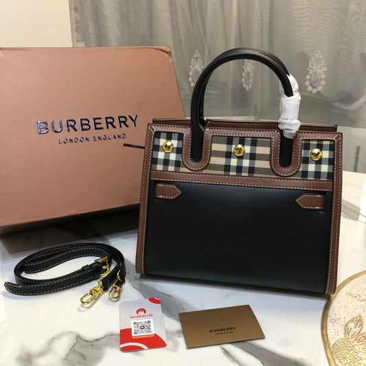 Burberry Small Two-Handle Title Bag in Vintage Check
