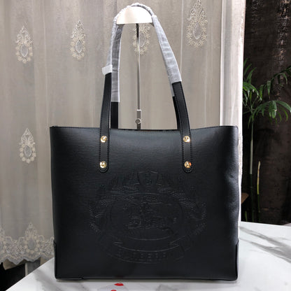 Burberry Embossed Crest Leather Tote Bag