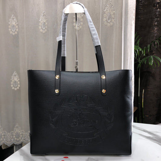 Burberry Embossed Crest Leather Tote Bag