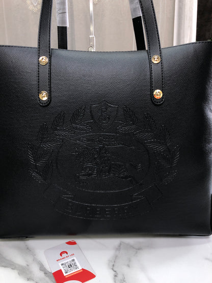 Burberry Embossed Crest Leather Tote Bag