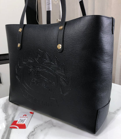 Burberry Embossed Crest Leather Tote Bag