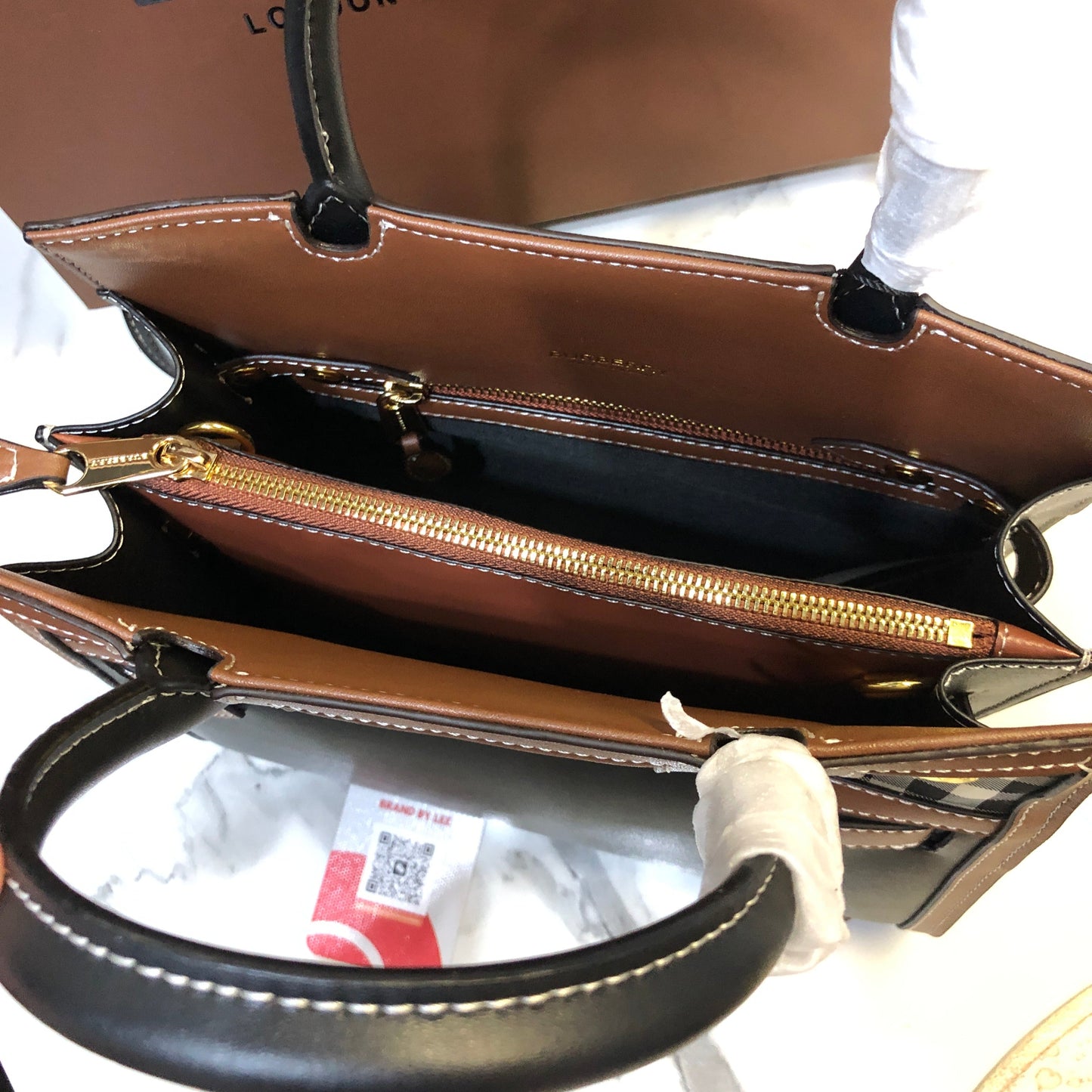 Burberry Small Two-Handle Title Bag in Vintage Check