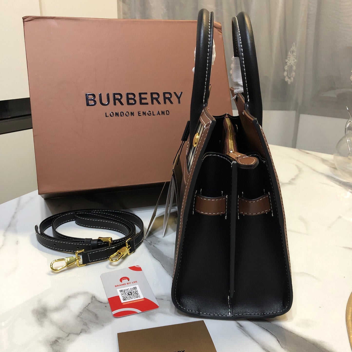 Burberry Small Two-Handle Title Bag in Vintage Check