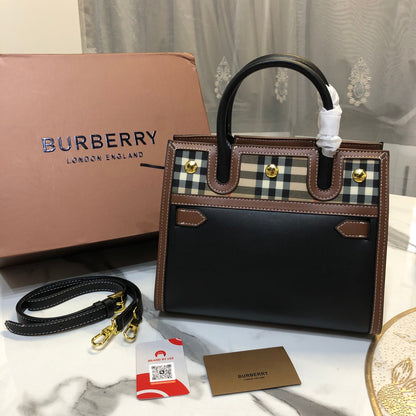 Burberry Small Two-Handle Title Bag in Vintage Check
