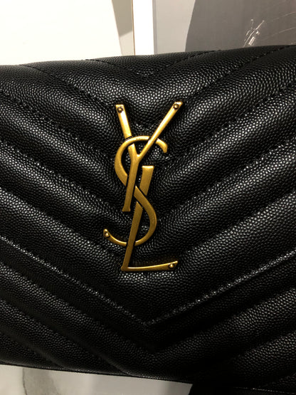 Yves Saint Laurent Black and Gold Chevron Quilted Clutch