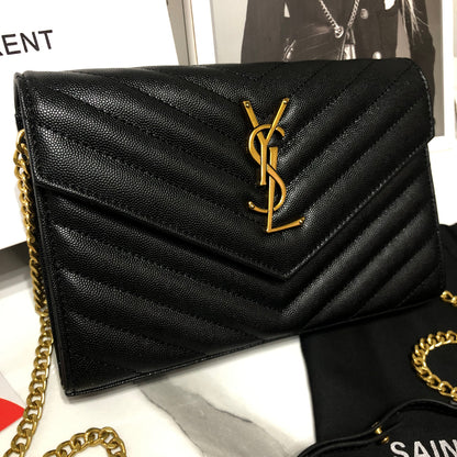 Yves Saint Laurent Black and Gold Chevron Quilted Clutch