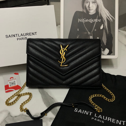 Yves Saint Laurent Black and Gold Chevron Quilted Clutch