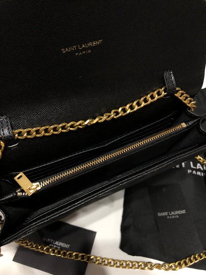 Yves Saint Laurent Black and Gold Chevron Quilted Clutch