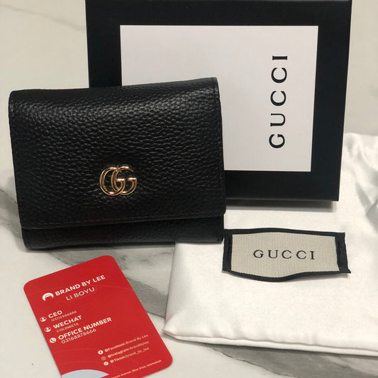 Gucci GG Marmont black leather Tri-fold wallet