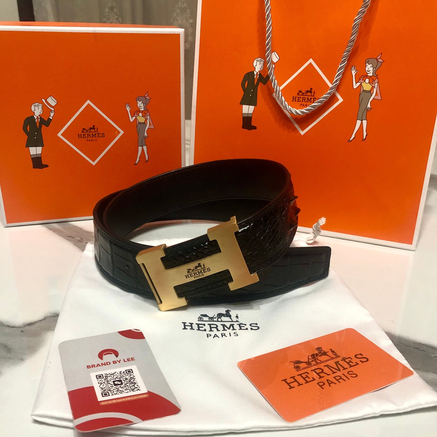 Hermes Shiny Real Crocodile Skin Belt