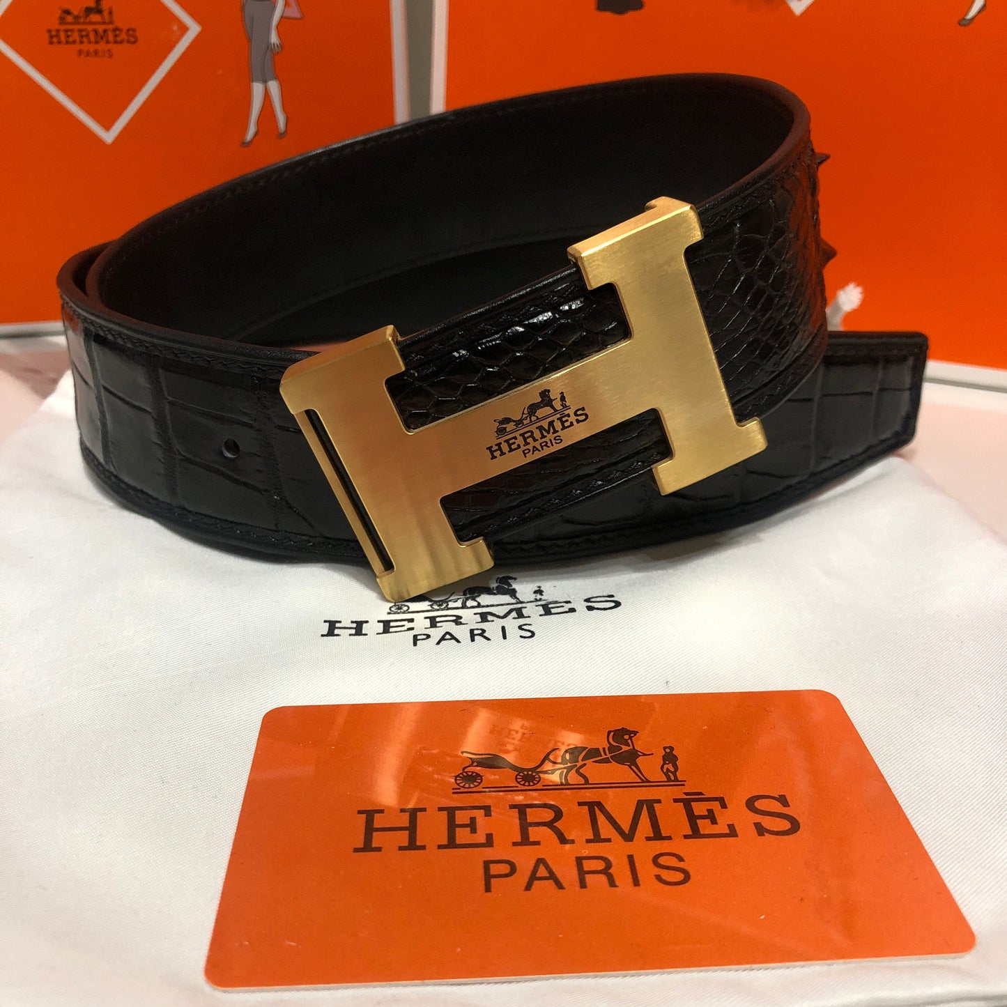 Hermes Shiny Real Crocodile Skin Belt