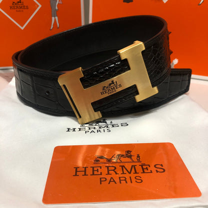 Hermes Shiny Real Crocodile Skin Belt