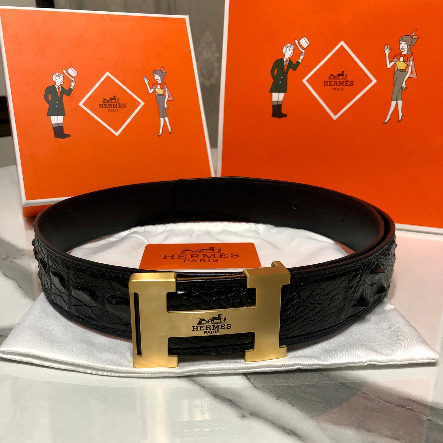Hermes Shiny Real Crocodile Skin Belt