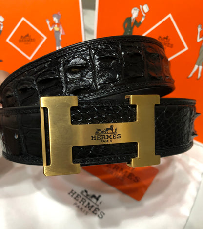 Hermes Shiny Real Crocodile Skin Belt