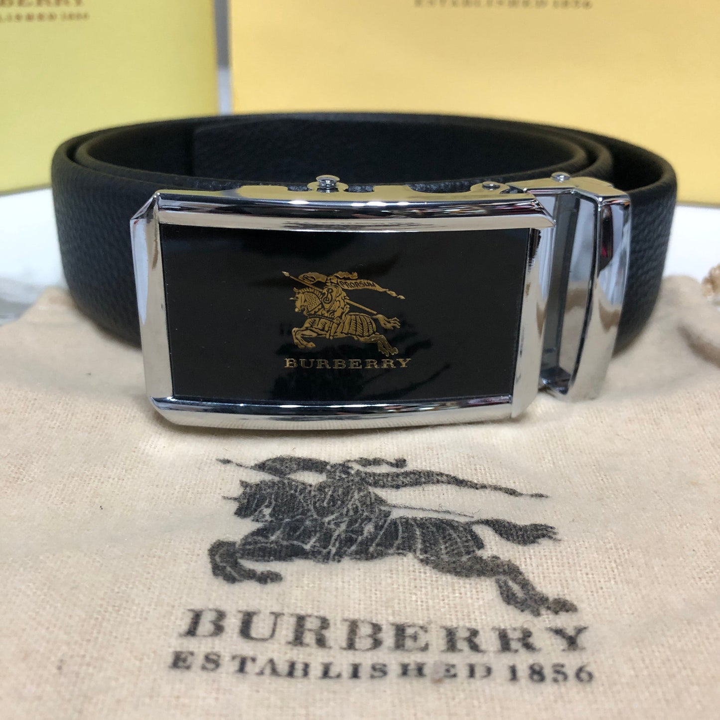 Burberry black leather belt