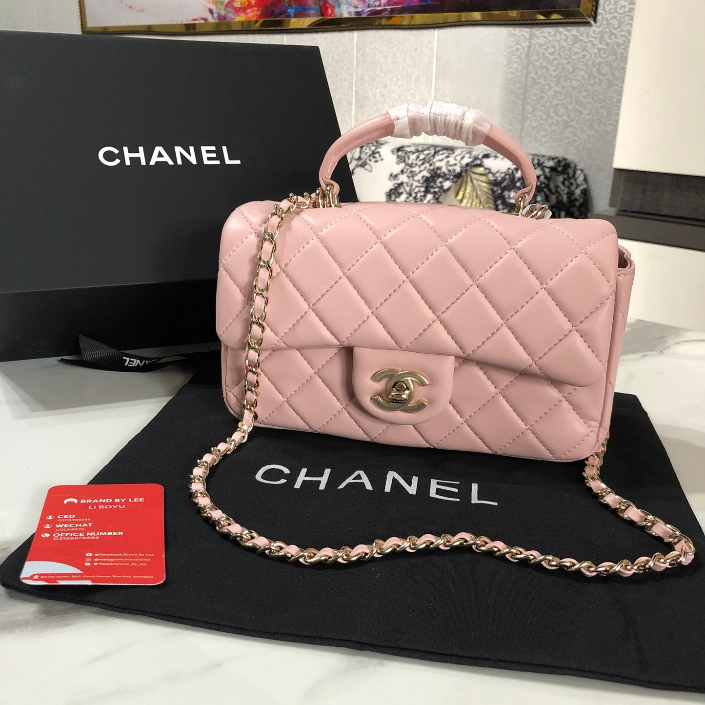 Chanel Pink Top Handle Mini Flap Bag