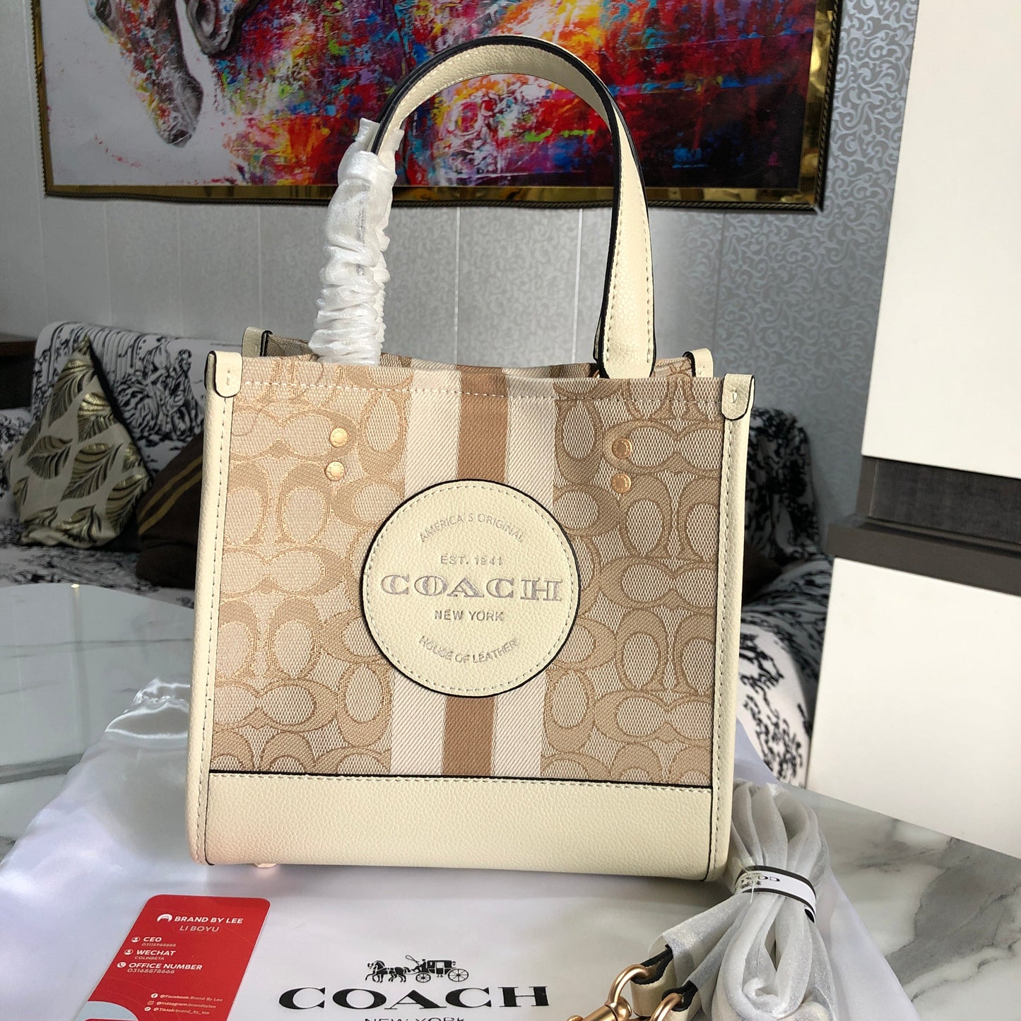 Coach Dempsey Tote 22 in Signature Jacquard with Stripe and Coach Patch
