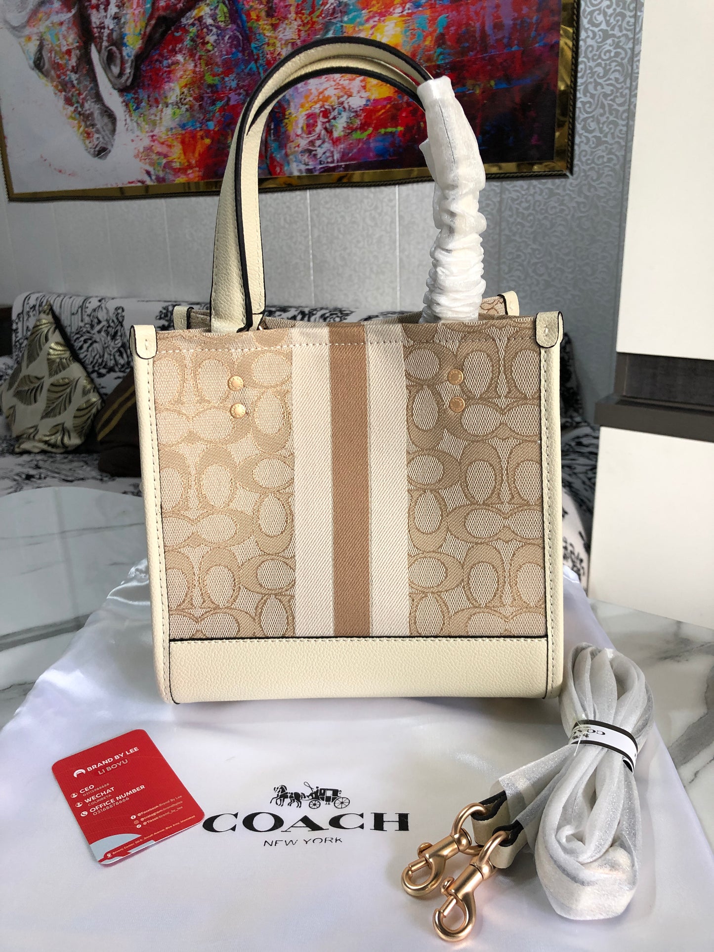 Coach Dempsey Tote 22 in Signature Jacquard with Stripe and Coach Patch