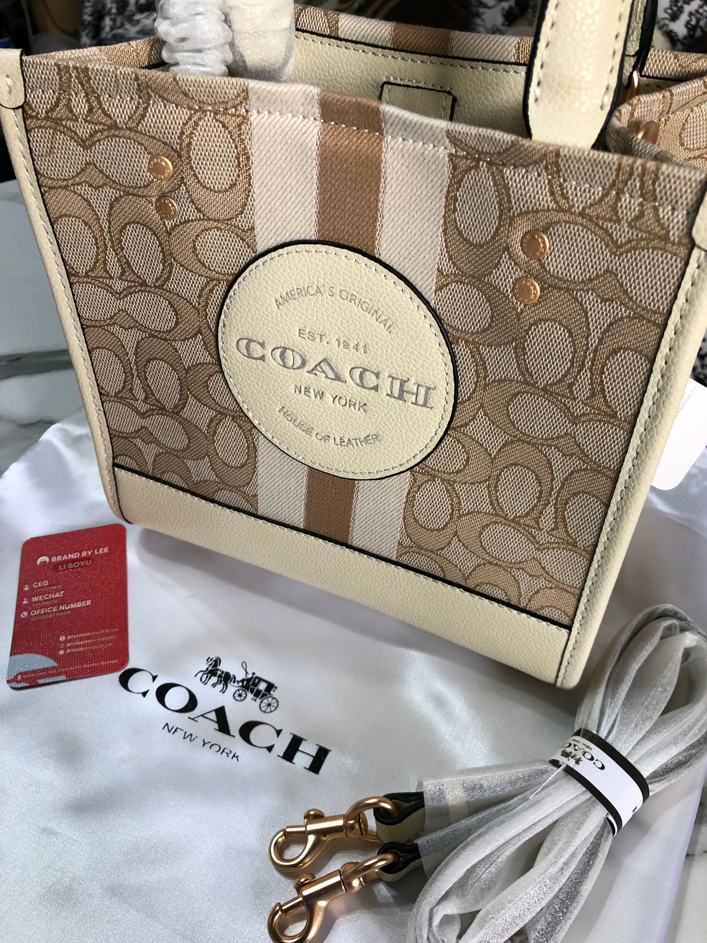 Coach Dempsey Tote 22 in Signature Jacquard with Stripe and Coach Patch