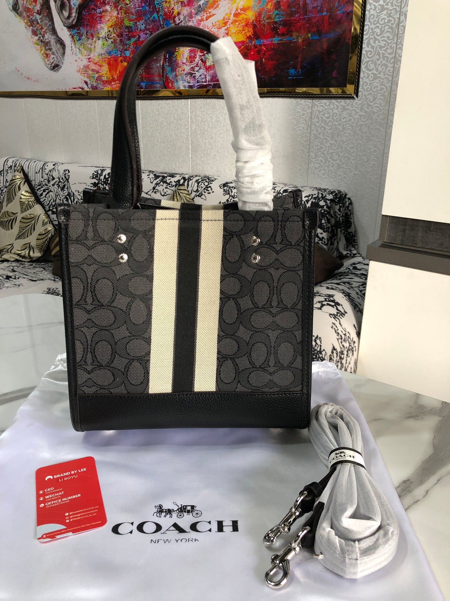 Coach Dempsey Tote 22 in Signature Jacquard with Stripe and Coach Patch