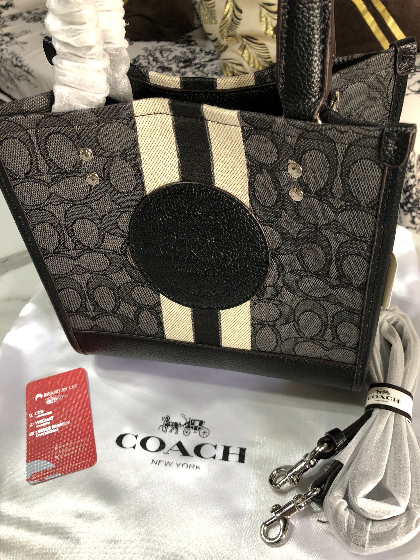 Coach Dempsey Tote 22 in Signature Jacquard with Stripe and Coach Patch