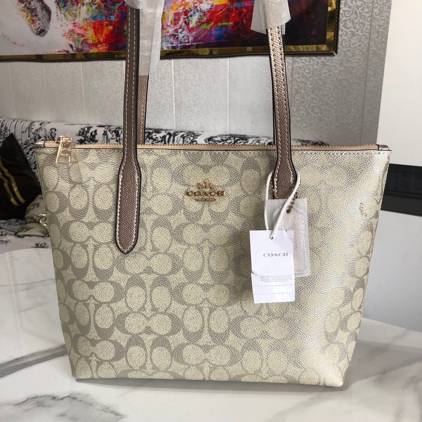 Coach Fiona Zip Tote Bag in Signature Canvas.