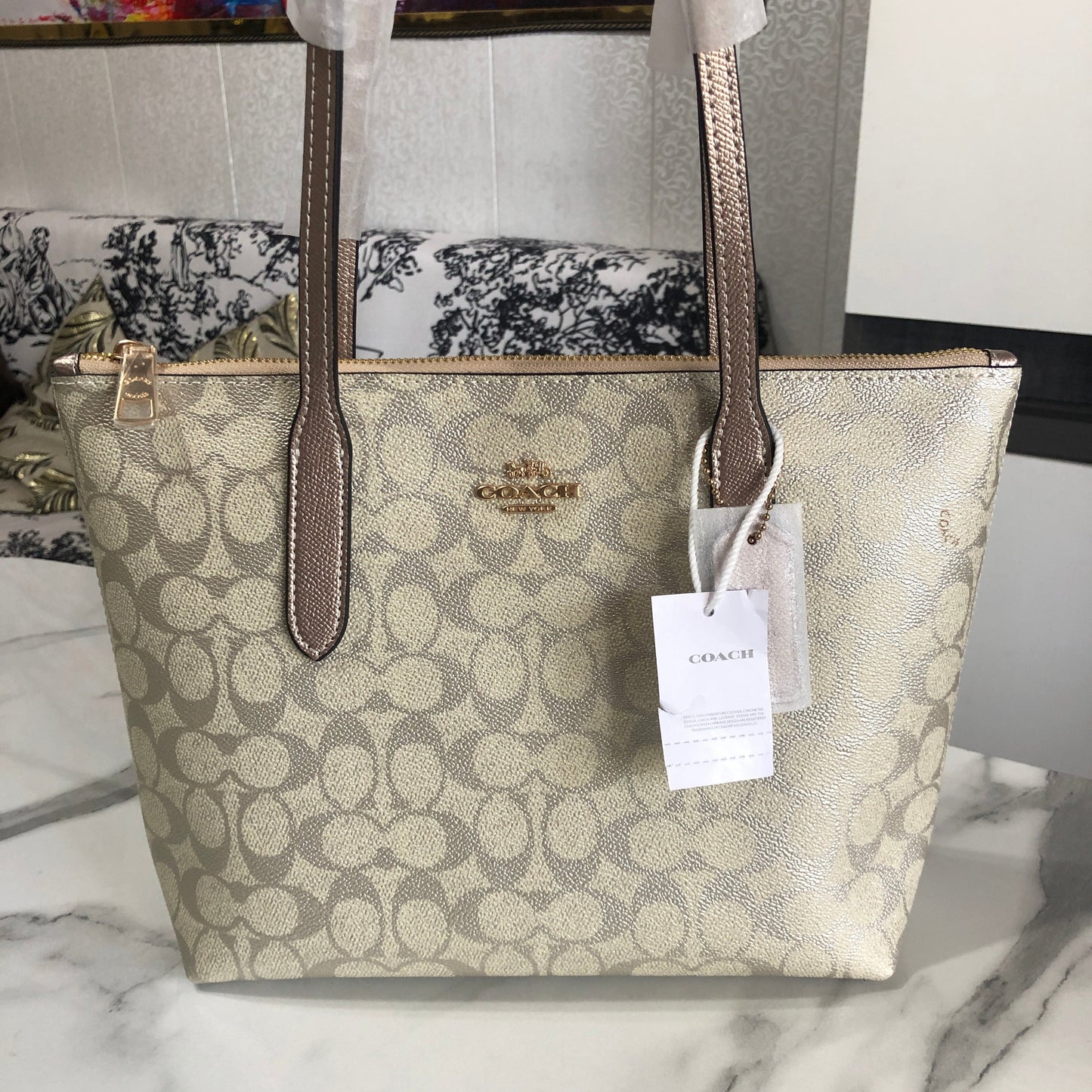Coach Fiona Zip Tote Bag in Signature Canvas.