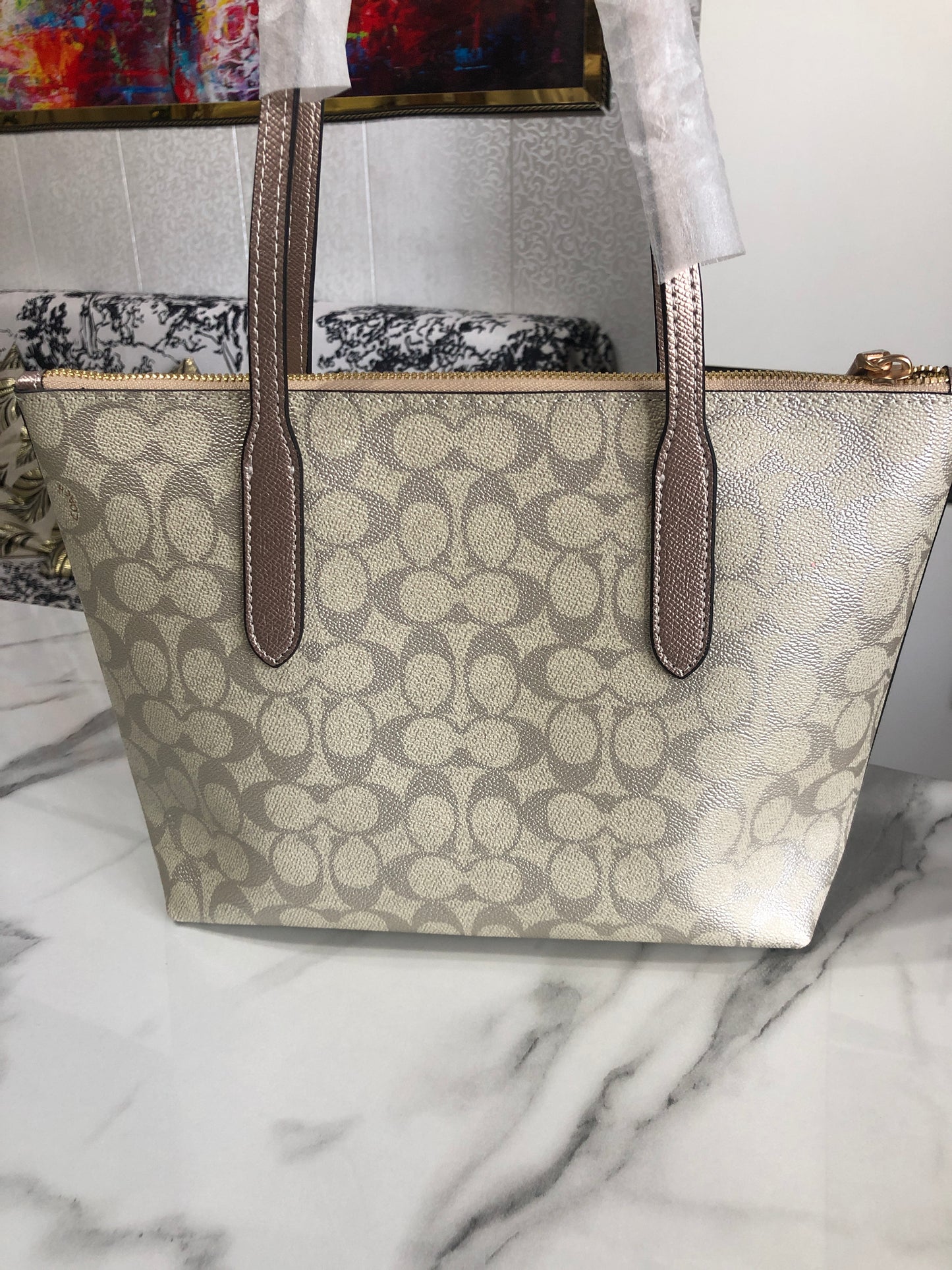 Coach Fiona Zip Tote Bag in Signature Canvas.