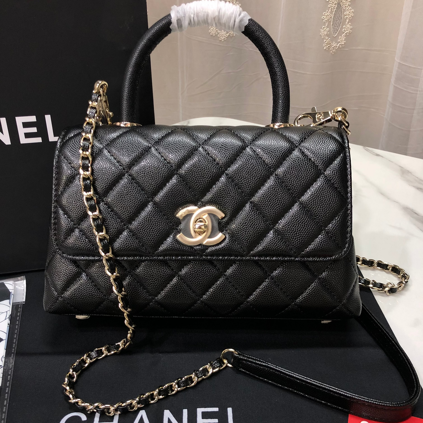 Chanel Caviar Quilted Small Coco Top Handle Flap Bag